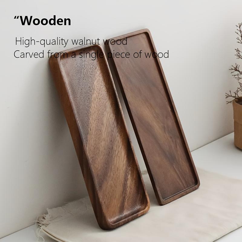 1pc Natural Walnut Wood Rectangular Tray - 11.8-Inch Large Bathroom Countertop Organizer, Oval Rectangular Bath Sink Storage Rack with Polished Natural Grain