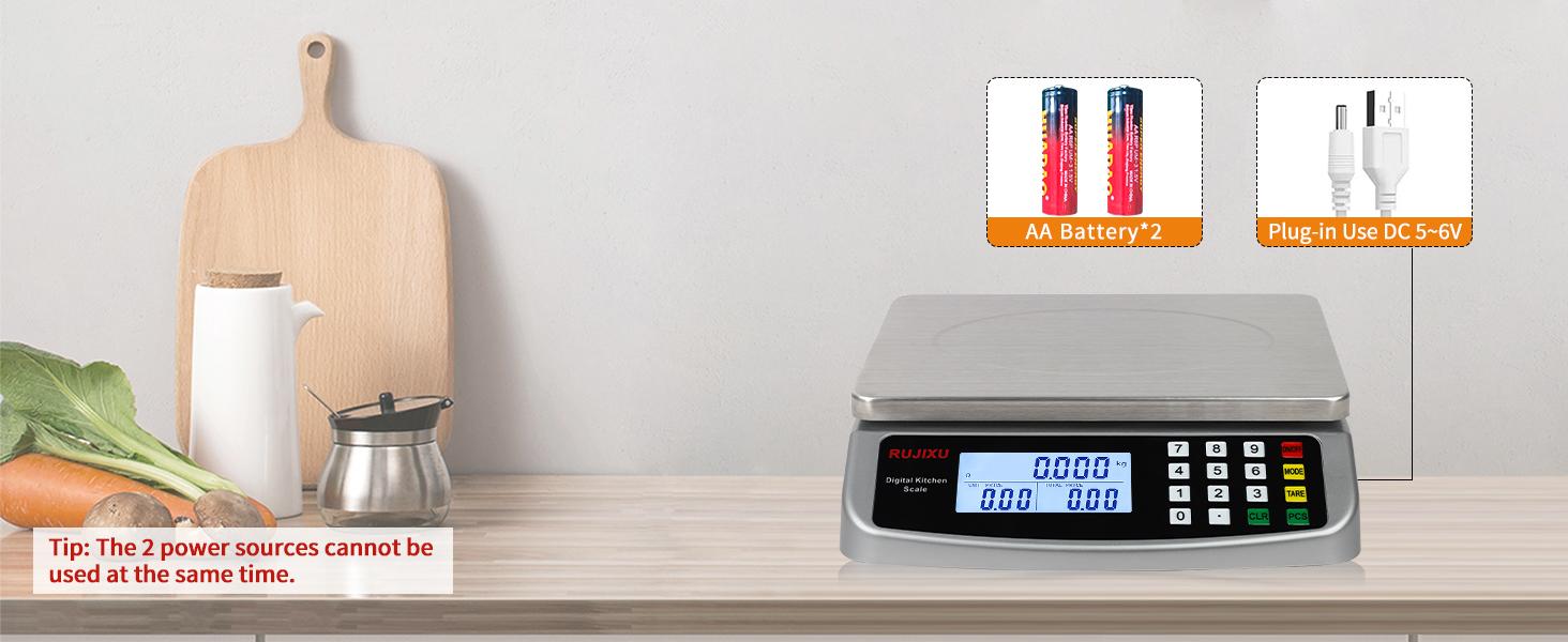 Food 88lb/40kg Large 0.05oz/1g with Price Computing 304 Stainless gram for Baking Cooking Meat Restaurant ,USB or AA Battery(Included)