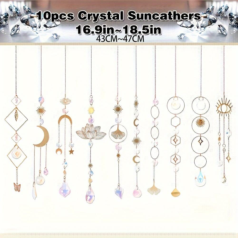 10 Piece Lotus Colorful Crystal Sun Catcher Set, Chain Pendant Decoration, Hanging Crystal Prism Rainbow Maker for Windows Indoor Use