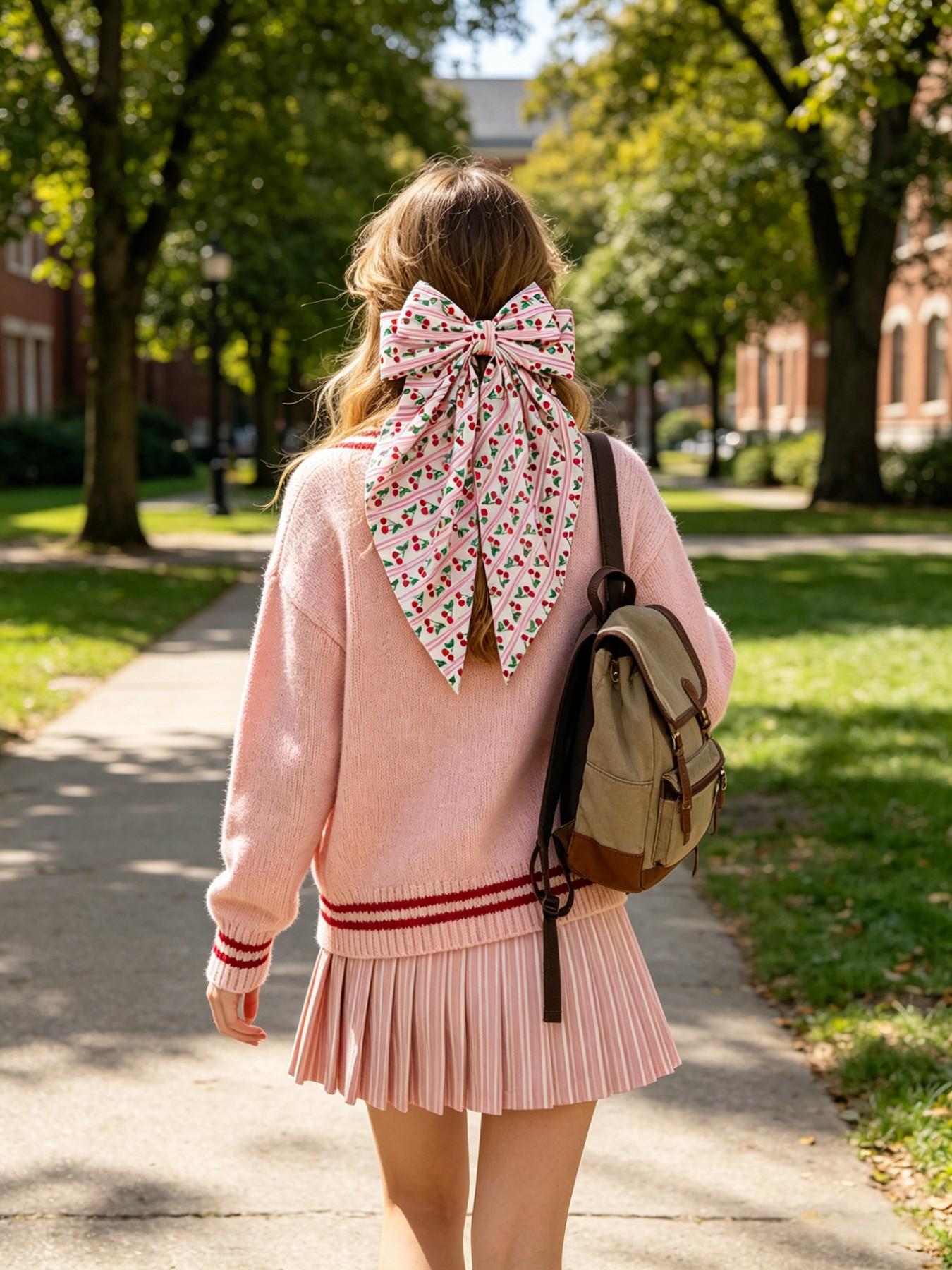 4pcs Women's Cherry Bow Hair Clips, Spring Clips, Fruit Pattern Print, Cute Style, High Elasticity, Non-Slip, Daily Wear, Photo Props