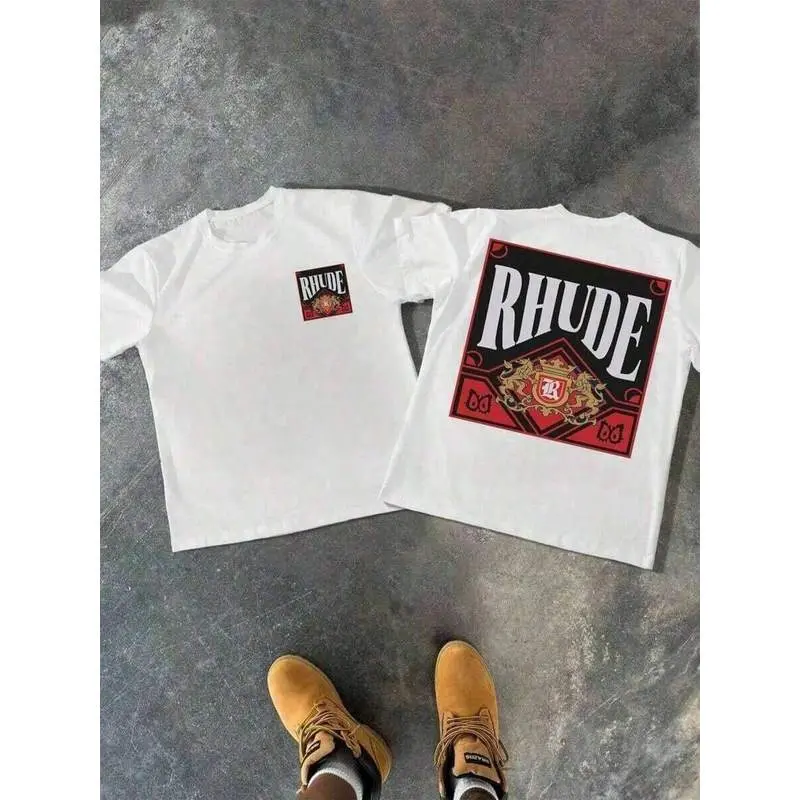 Graphic Hoodies Cotton-Shirt Men's  Cotton Shirt 1Pcs Double Sided Digital Printed Vintage   Stylish Black Tee RHUDE Y2K,Oversize Plus Size Men's S To 5XL,Summer Tee