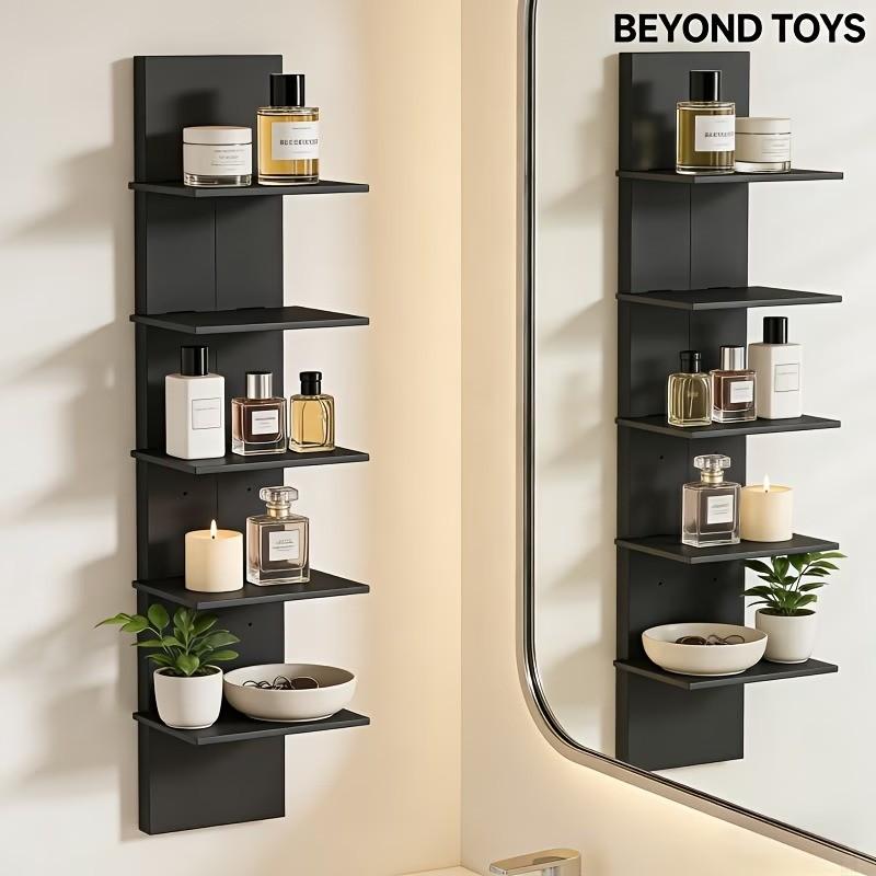 Five-Tier Floating Wall Shelf, Column Design, Space-Saving Modern Storage Unit, Easy Installation, No Metal Fittings, Bedroom & Living Room, Wall Mounted Shelf