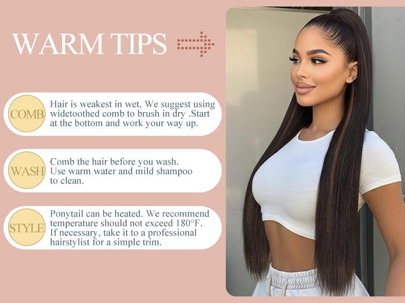 ORSUNCER Ponytail Extensions Drawstring Long Straight Fake Pony Tail Natural Soft Clip in Hair Extension Synthetic Heat Resistant Hairpiece 32 Inch Black For Women