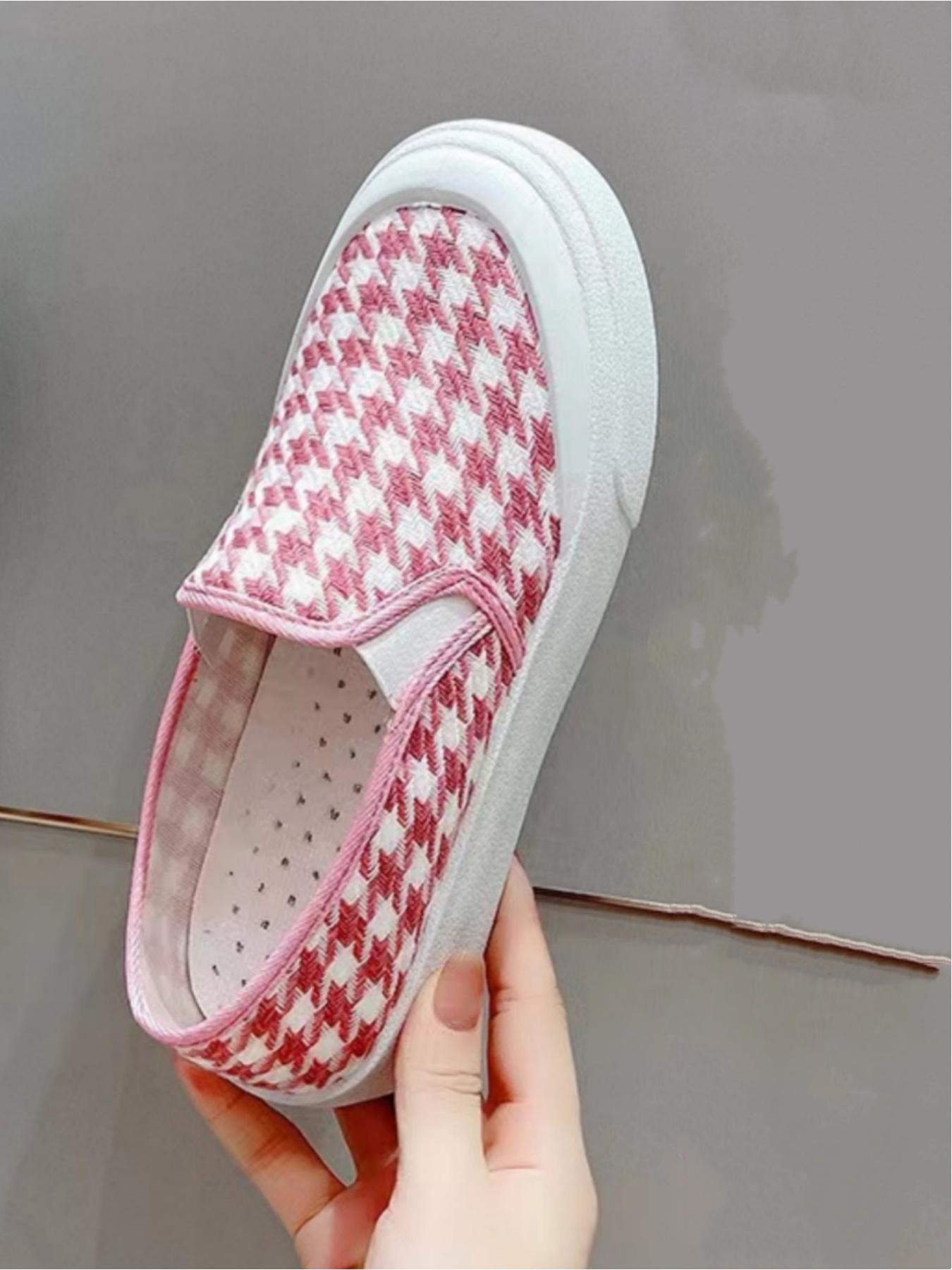 Ladies' casual sports shoes, thick soled canvas shoes, woven upper soft, skin friendly, breathable and comfortable, classic and fashionable plaid pattern, versatile and preferred for daily commuting, leisure shopping and shopping
