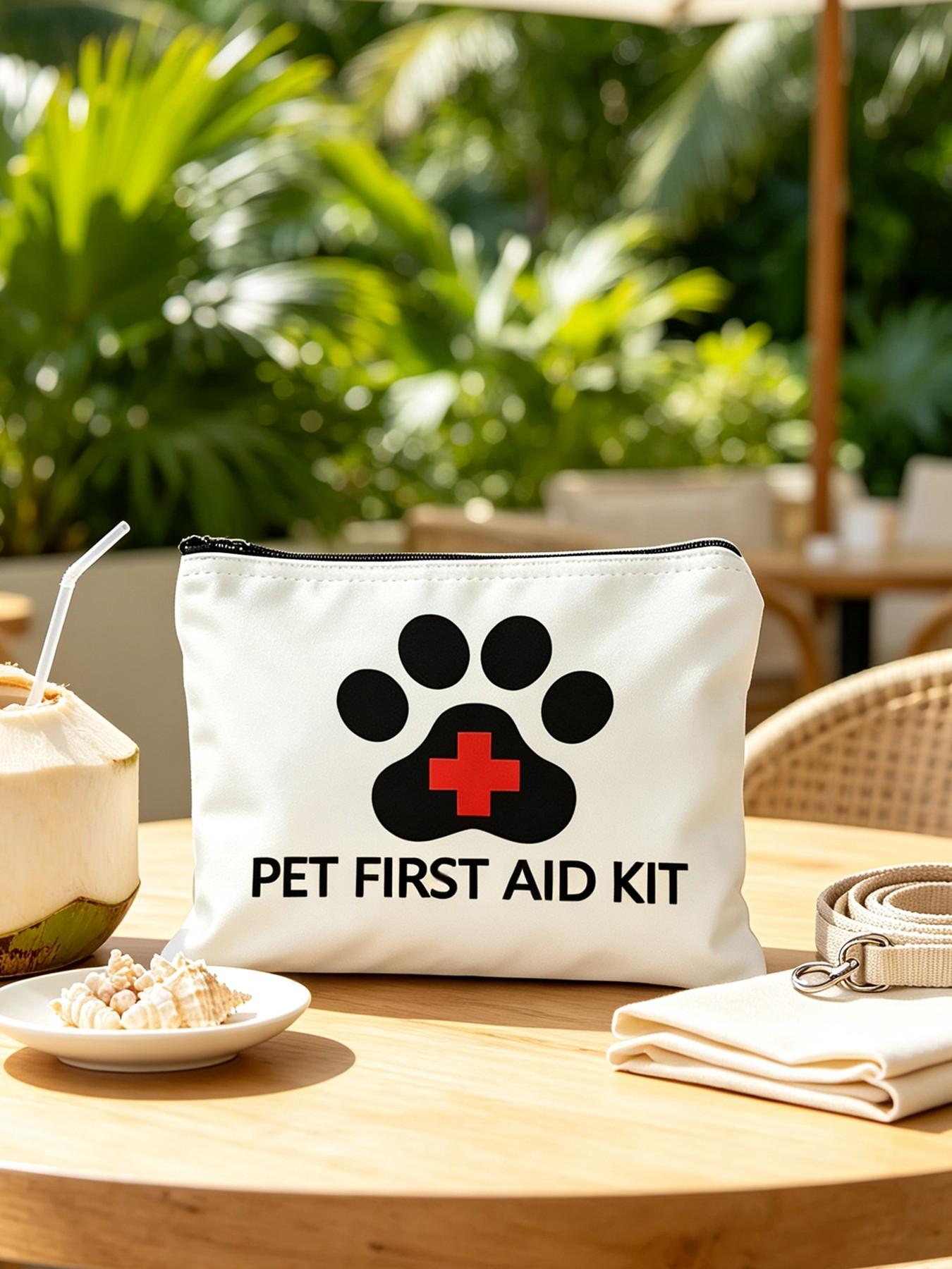 Pet First Aid Kit Bag, Paw Print Cross Makeup Pouch, Portable Zipper Emergency Bag, Essential for Cat Dog Owners, Pet Travel Must-Have