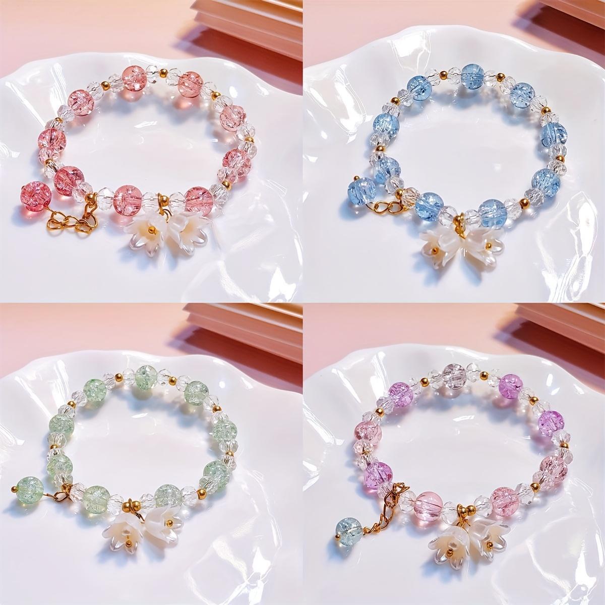 Girls' Rainbow Beaded Charm Bracelet Matching Set - 5/12/20Pcs Multicolor Butterfly, Flower, Heart & Star Charms, Adjustable Elastic Cord, Casual Wear Jewelry for Valentine's Day Gifts, Birthday Party Favors