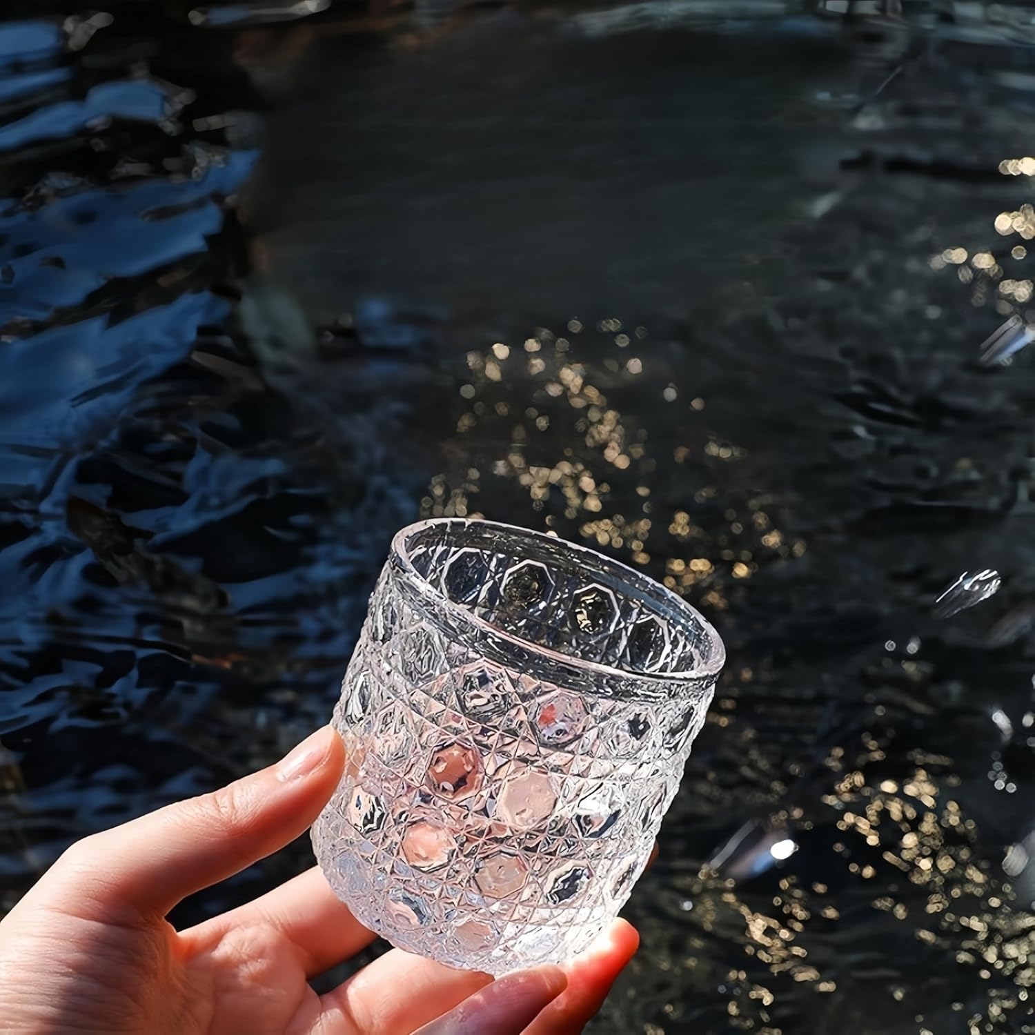 Whiskey Glass Set, 20 Oz Transparent Bedside Water Bottle with 5 Oz Cups, Vintage Elegant Glassware for Juice Kitchen Bedroom Bar Bathroom