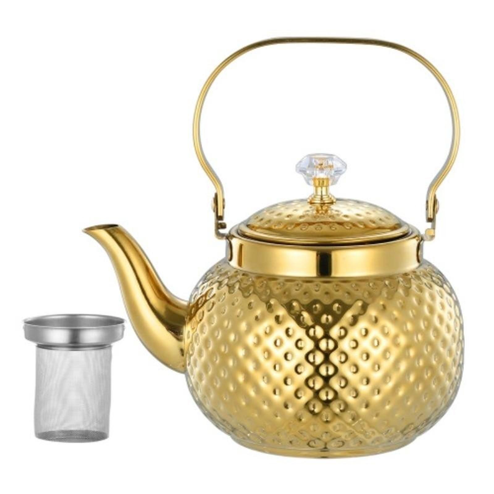 A Middle Eastern hammered design stainless steel teapot - heavy-duty 201 stainless steel with a filter, suitable for use on induction cooktops/gas stoves, oven-safe for both home and restaurant use Teapot With Strainer