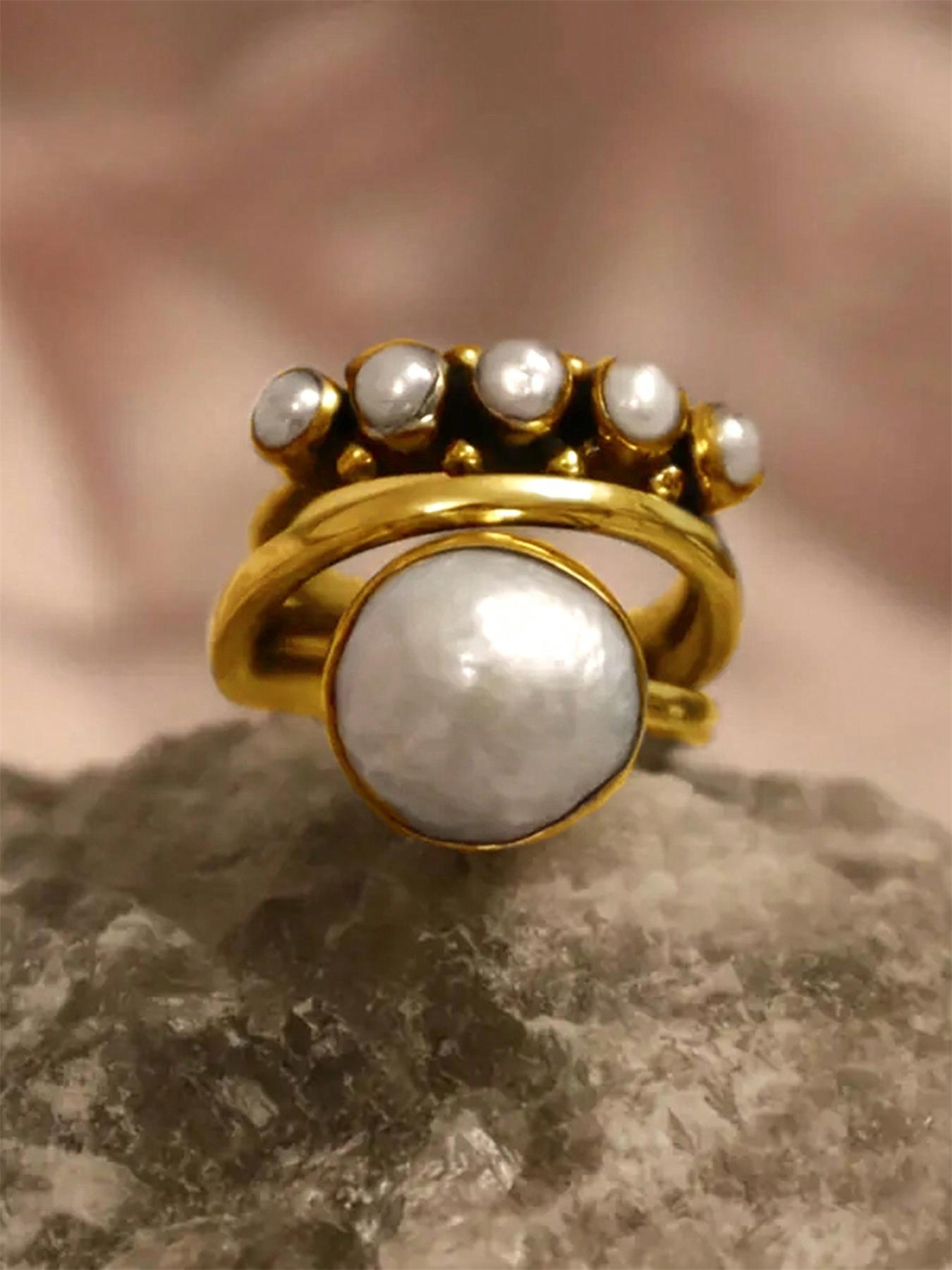 1 PC Retro Style Faux Pearl Ring For Women For Wedding Engagement Party Jewelry Valentine's Day Gift Fashion Rings