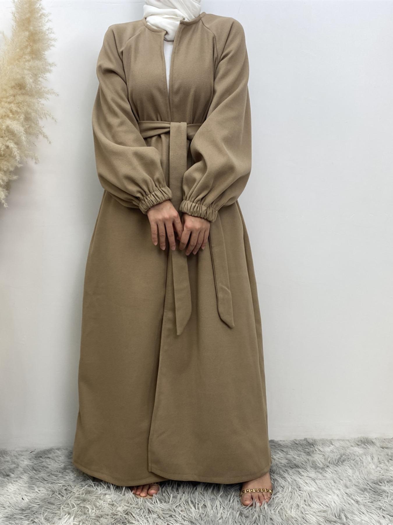 Fashion Slim Fit Muslim Cardigan, Long Sleeve European Style Jacket with Pockets, Casual Fall & Winter Wear for Women, Cover Up Cardigan