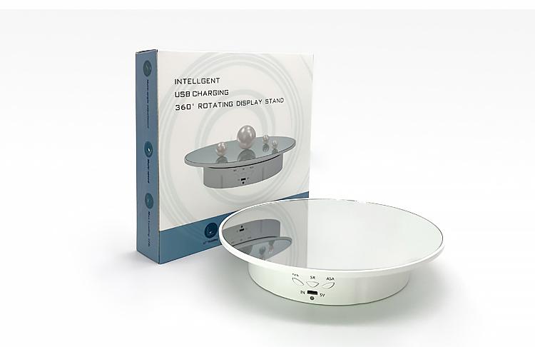 360 Degree Electric Rotating Turntable Low Noise Adjustable Smooth Rotation Non-Slip Display Stand for Photographic Products (White, 7.8 inches/Load 17 LB/with Mirror Glass) Camera Bear Plug