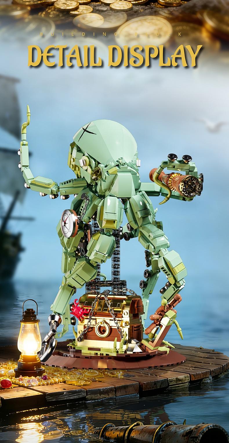Pirate Building Blocks Octopus Sea Monster Adventure Treasure Hunt Puzzle Toy for Kids Adults STEM Educational Gifts 1128pcs