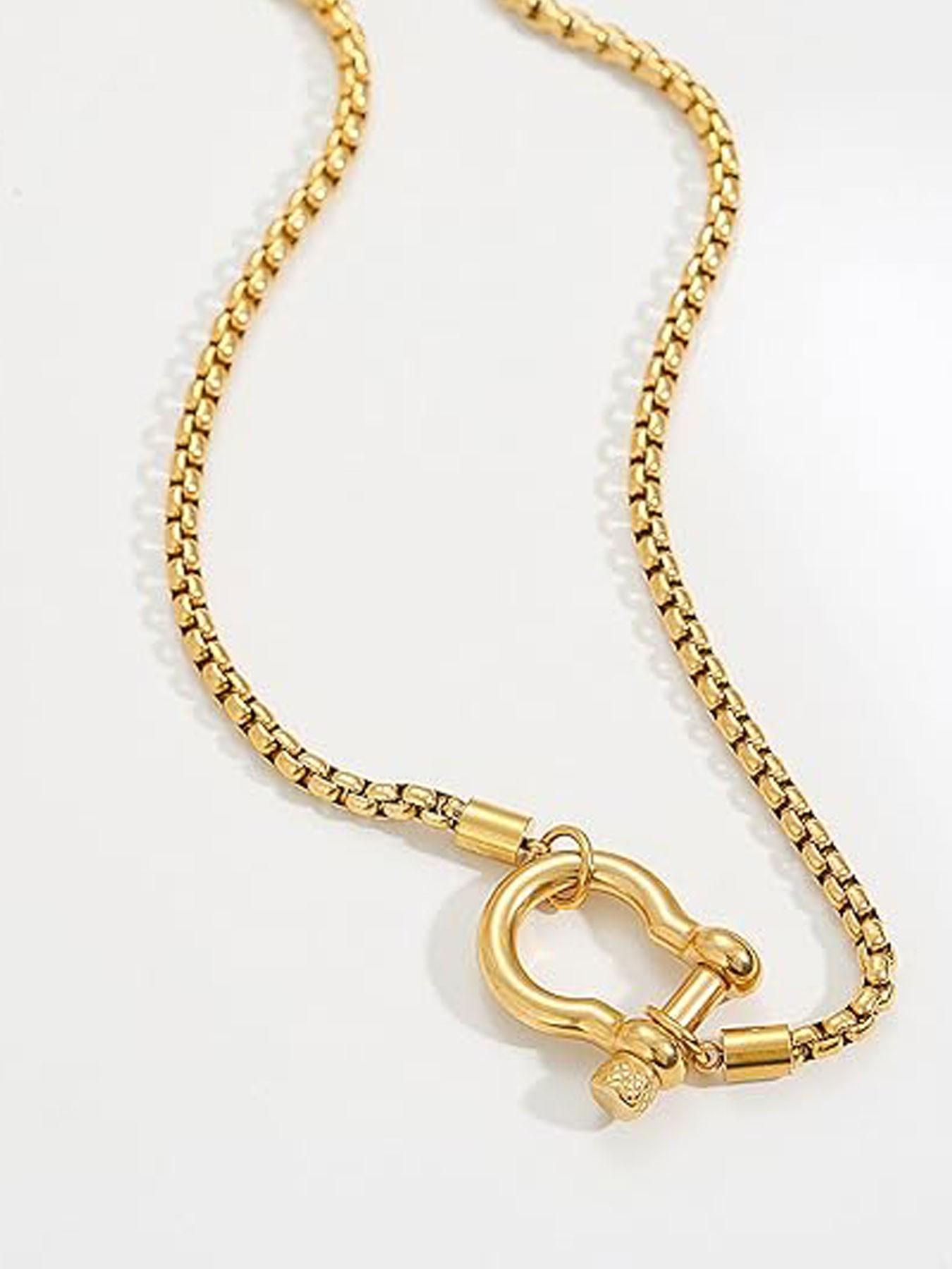 Mountaineering Carabiner Pendant Necklace, Stainless Steel Screw Anchor Chain, Fox Tail Wheat Chain, Nautical Sailor Clasp, Unisex Fashion Jewelry