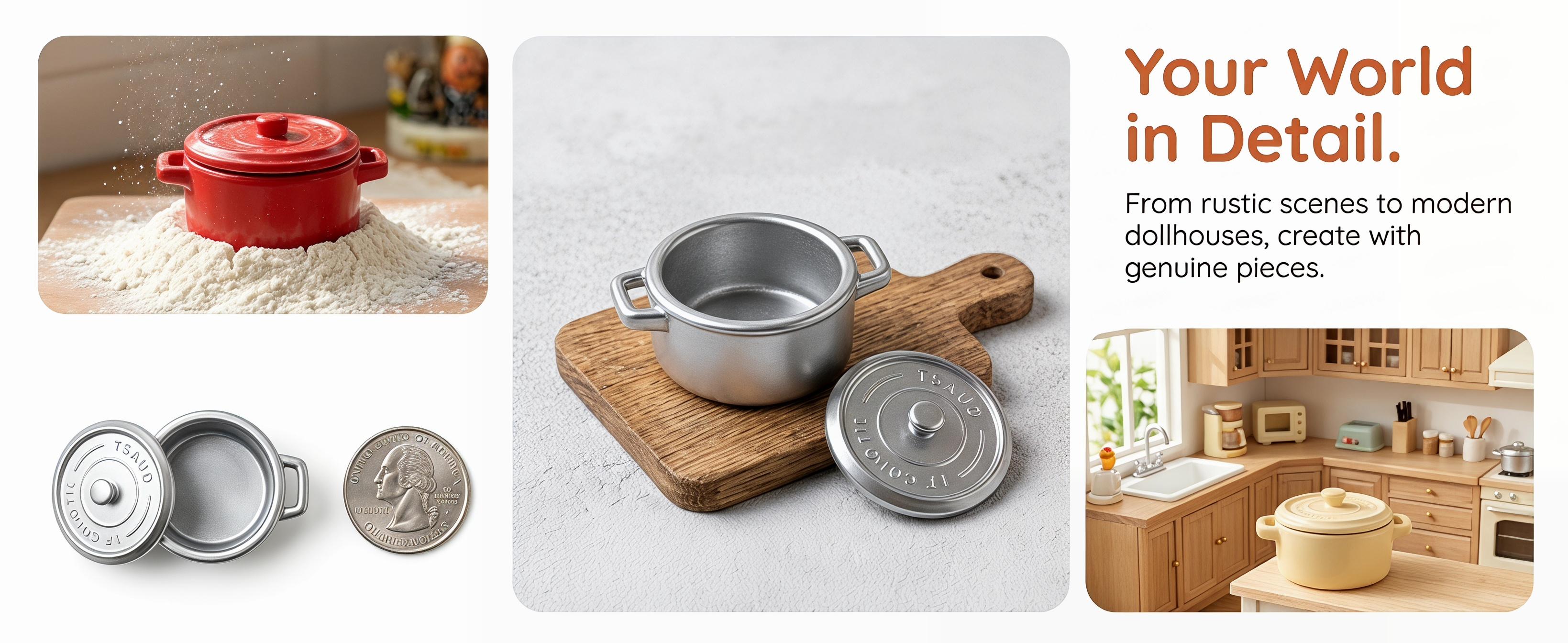 Mini Enamel Soup Pot for Dollhouse, Realistic Kitchen Playset Accessory, DIY Craft Scene Decor, Mini Two-Handle Covered Pot Model