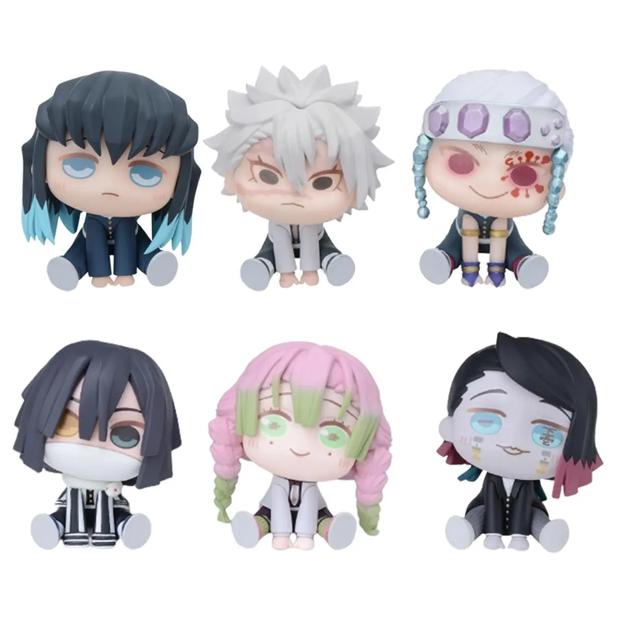 6Pcs/1Set Anime Demon Slayer Figure Kyoujurou Q Version Muichirou Model Sanemi Toy Obanai Kanroji Mitsuri Set Doll Decorate Gift