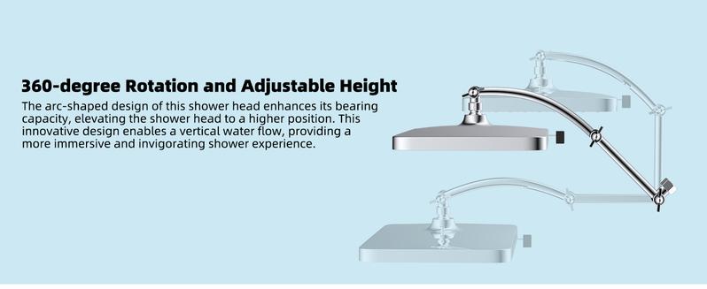 Hibbent Rain Shower Head, 13'' High Pressure Rainfall Square 5 Spray Mode Showerhead with 16" Shower Head Extension Arm, Solid Brass Adjustable Shower Arm Extender, Waterfall fixed Showerheads, Chrome