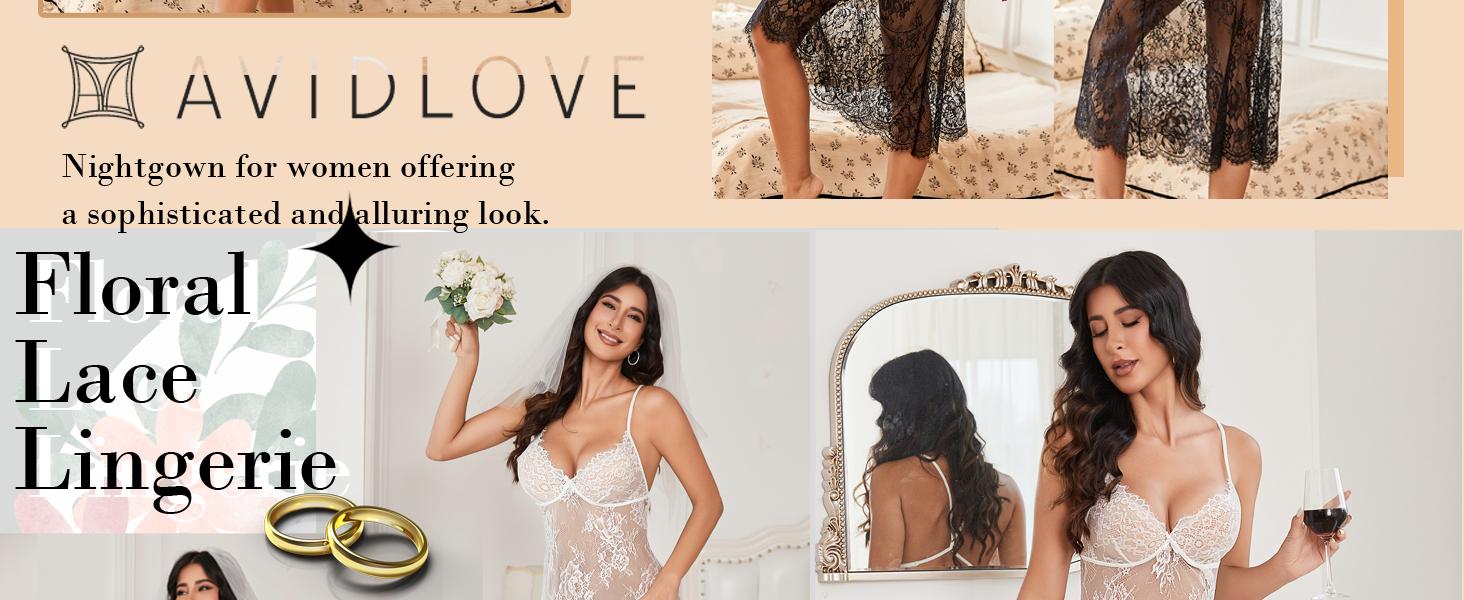 Avidlove Women Lingerie Floral Lace Halter Lingerie Dress With Thong Nightdress Nightgown for Women