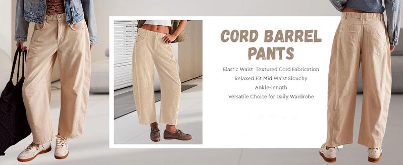 Naeduo Women's Corduroy Pants Barrel Mid-Rise Elastic Waist Cord Pants Casual Wide Leg Baggy Trouser with Pockets for Fall Beige Basic Minimalist Bottoms Button Womenswear Naeduo Women's Corduroy Pants Barrel Mid-Rise Elastic Waist Cord Pants Casual Wide Leg Baggy Trouser with Pockets for Fall Beige Basic Minimalist Bottoms Button Womenswear