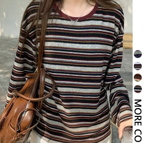 Women's Casual Striped Long Sleeve T-Shirt, Comfortable Tee for Daily Wear, Stylish Top for Spring & Fall
