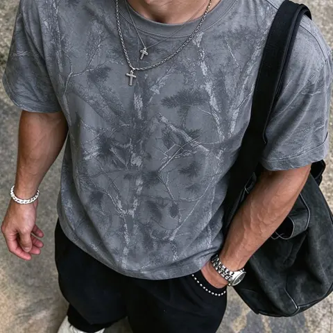 Unisex Tree Branch Print Short Sleeve T-Shirt, Casual Fashion Top for Men and Women, Comfortable and Stylish Daily Wear, Casual Summer Clothing, Menswear