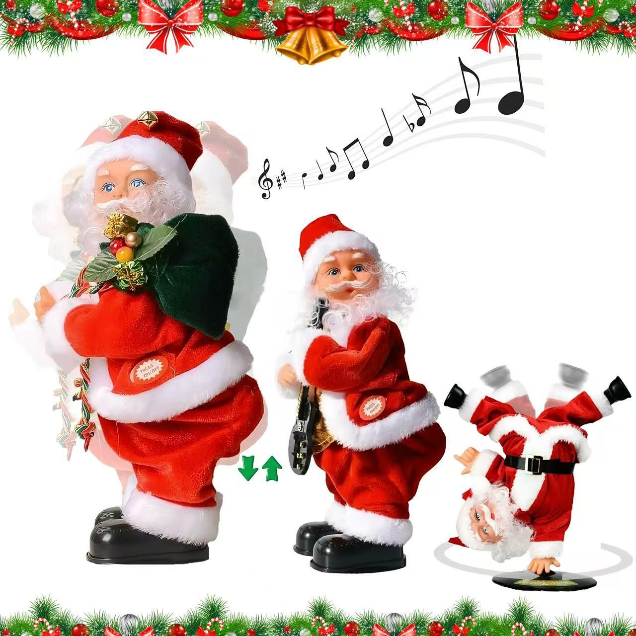 Electric Santa Claus, toys with music that sway the buttocks, guitar playing music, Christmas decorations, hip-hop Santa Claus, creative holiday gifts for singing and dancing, Battery Powered Ornament