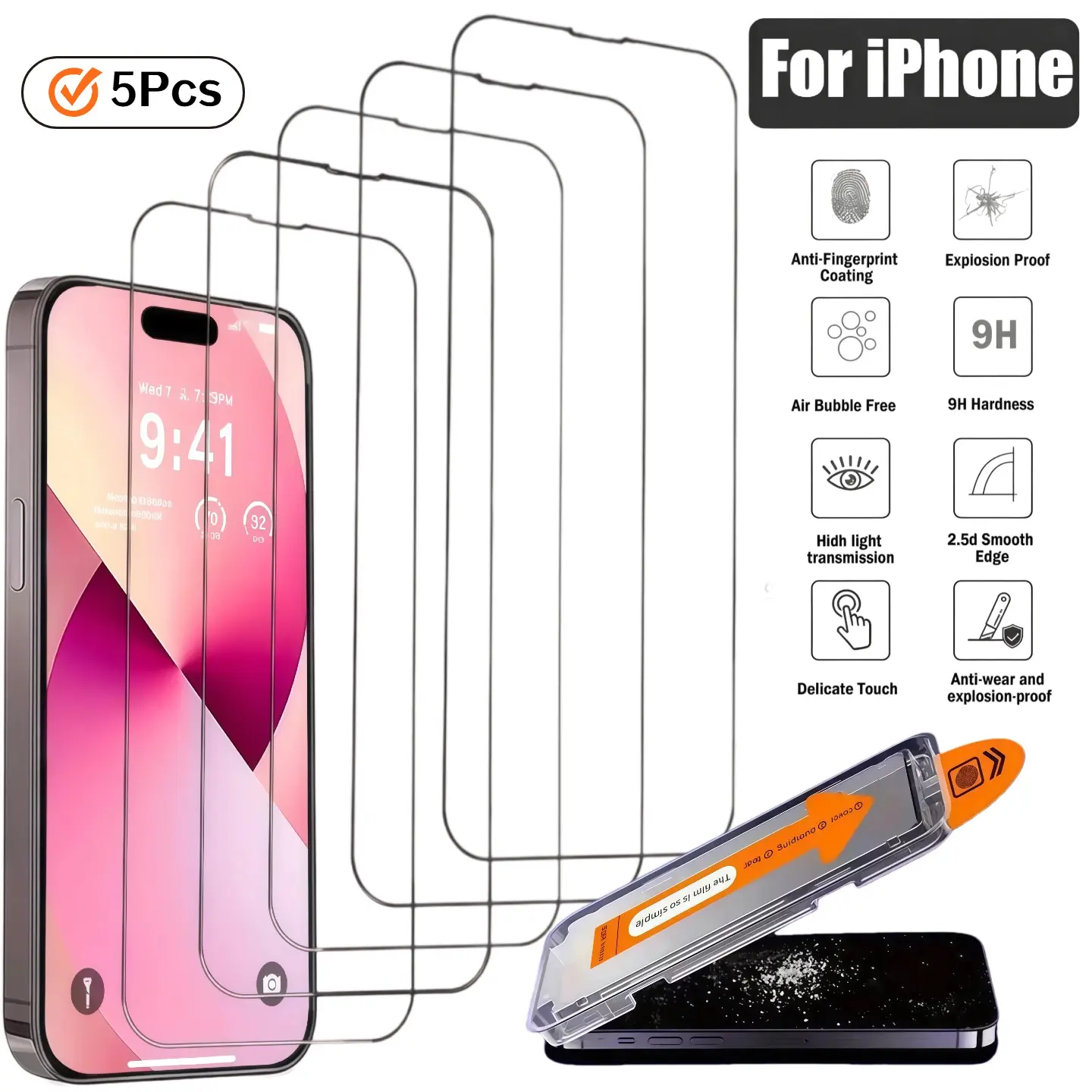 5-Pack Apple Screen Protectors for iPhone 18 Pro Max, Air 17-11, X-XR, Tempered Glass, Bubble-Free, Easy Install, Durable & Scratch-Resistant