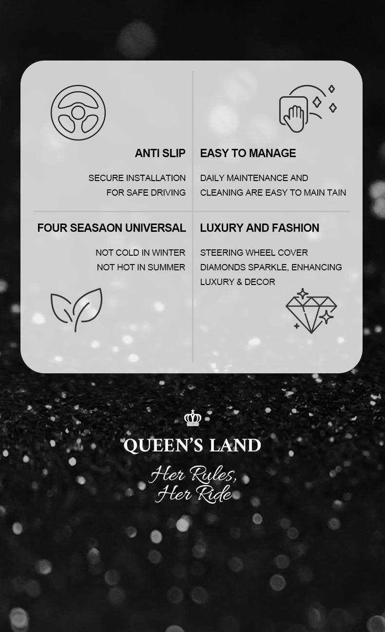 Queen's Land Diamond Bling Sparkly Car Steering Wheel Cover with Crystal Rhinestones,3PCS Segmented Steering Wheel Protector,Universal for 99% Cars for Women; Christmas Gift;Holiday Gift, car accessories for girls