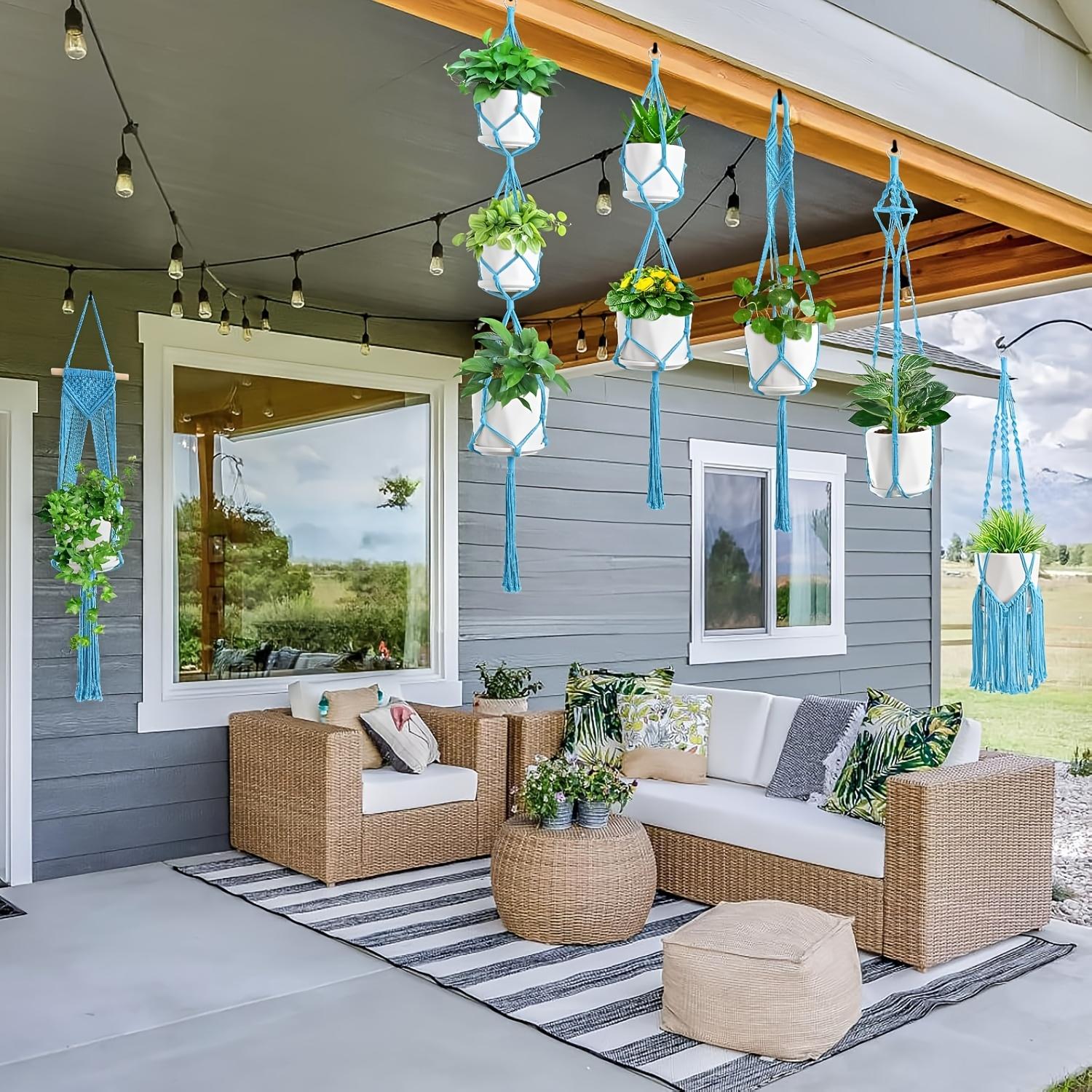 6-Pack Handmade Woven Plant Pot Hangers, Indoor And Outdoor Flower Pot Hanging Baskets, Handmade Woven Plant Hanging Stands, Suitable For Bohemian Home, Patio, And Garden Decoration (Plants And Flower Pots Not Included)