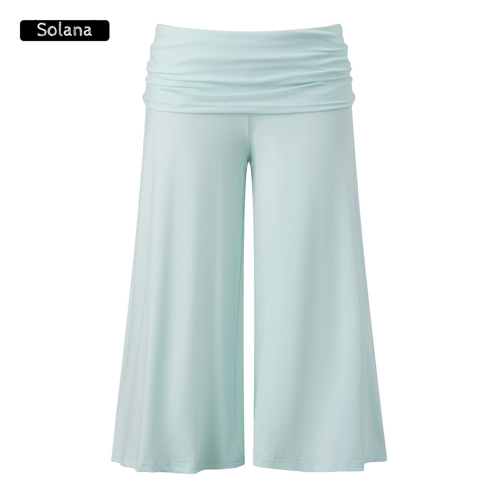 Women Summer Fold Over Wide Leg Capri Pants Low Rise Lounge Yoga Flare Culottes Y2k Soft Flowy Crop Palazzo Pants Beach