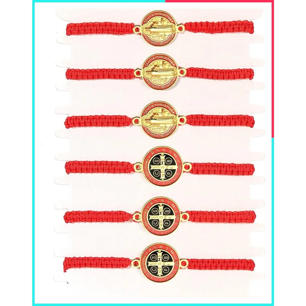 San Benito Religious Rosary Bracelet, Virgin Mary and Saint Jude White & Green & Red Design, Handmade Mexican Thread Bracelet, Catholic Prayer Beads with Religious Charm