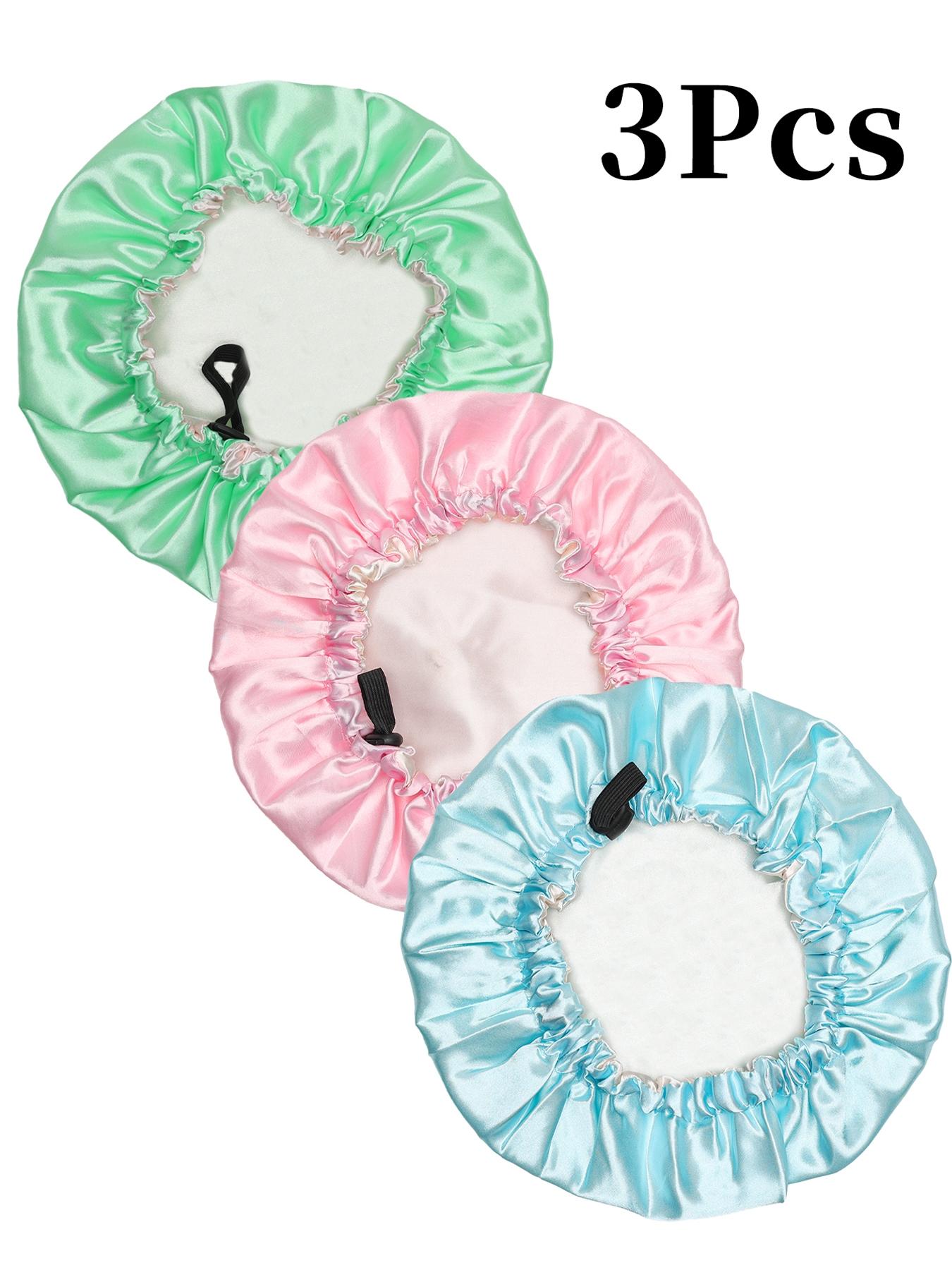 3-Piece Kids Printed Fun Patterns Drawstring Button Elastic Double-Layer Satin Hat, Casual Breathable Comfortable Daily Wear Headwear