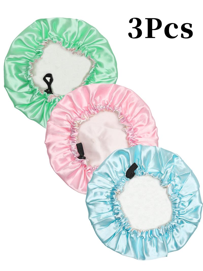 3-Piece Kids Printed Drawstring Button Elastic Double-Layer Satin Hat, Casual Breathable Comfortable Daily Wear Headwear