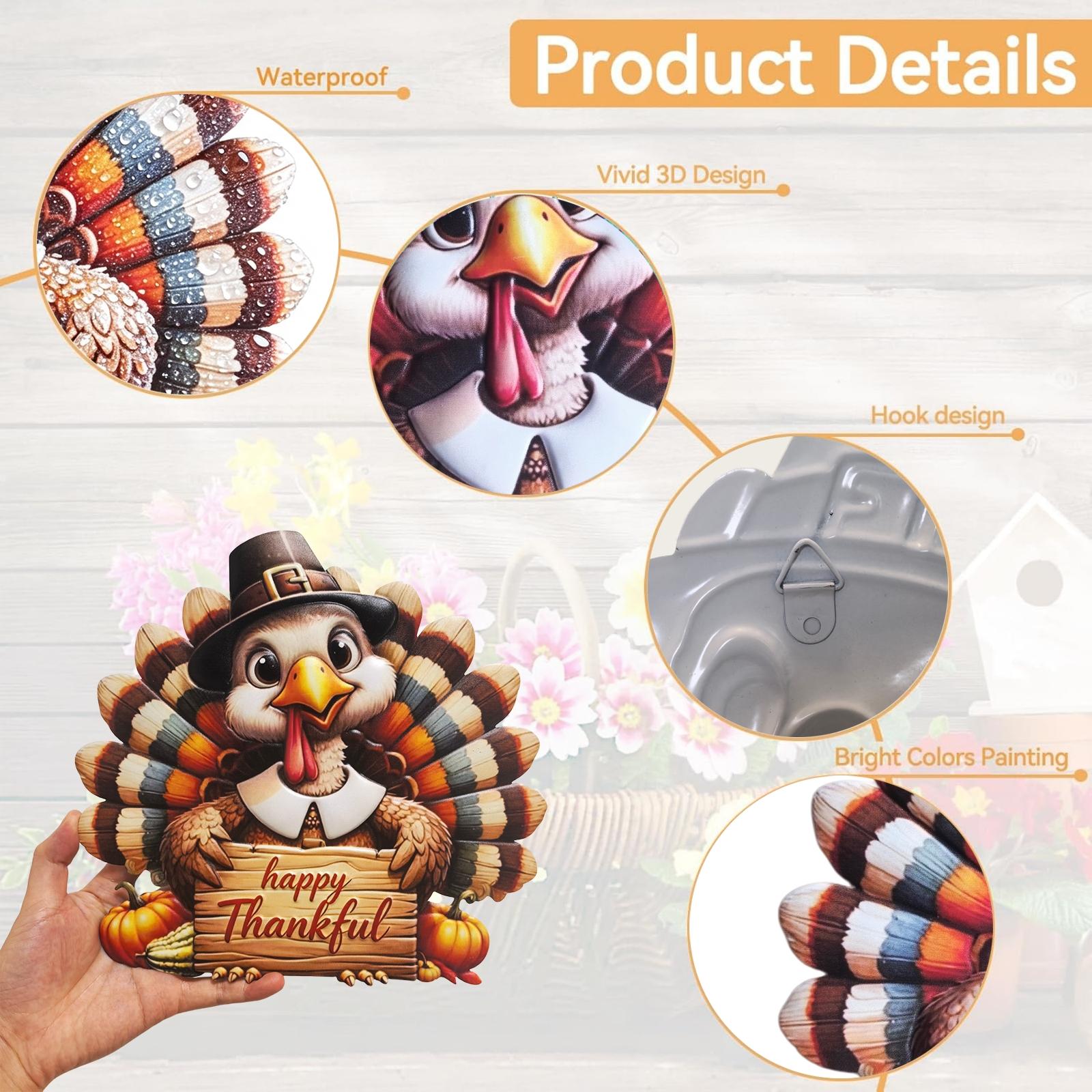 Thanksgiving Metal Turkey Wall Door Hanging Decor, Pumpkin Element, Gratitude Text Sign, Fall Festival Decoration, Home Gift Idea