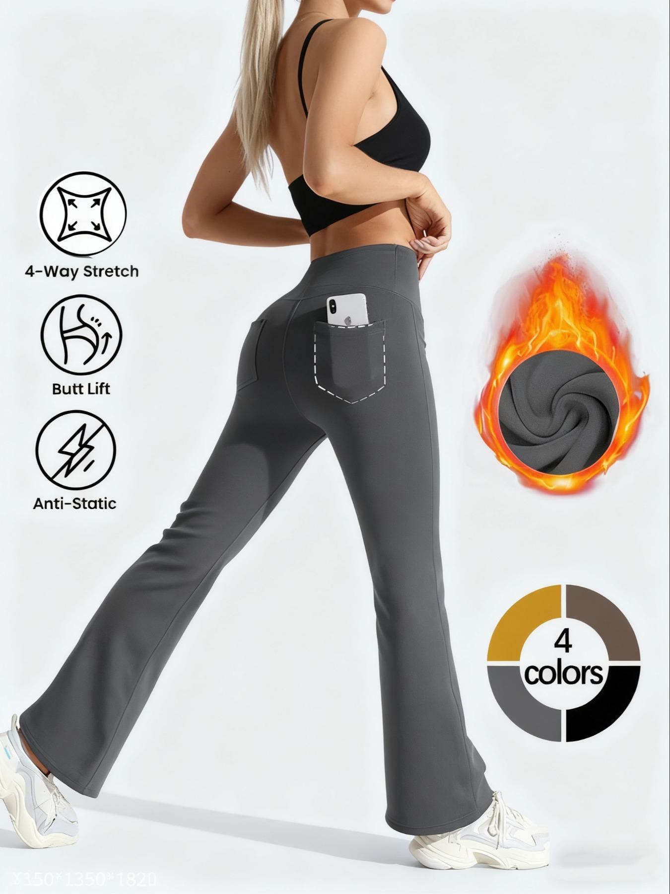 Women's High-Waisted Yoga Flare Pants, Athleisure Pants, Sporty Fitted Design, Thick Fabric, Loose Leg, Pocket Detail, Ideal for Outdoor Fitness, Athleisure Fitness Leggings