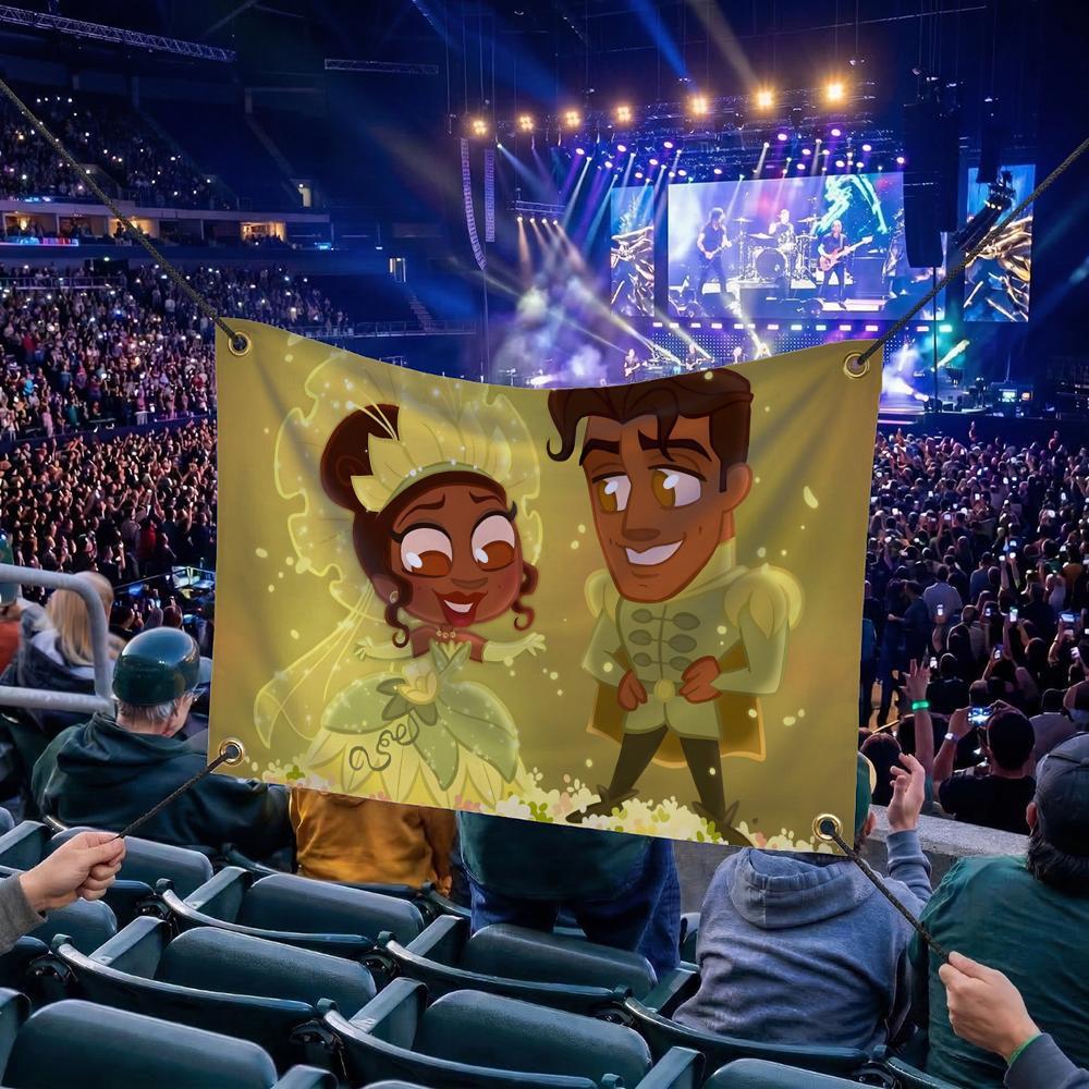 T-The Princess and the Frog CARTOON Flags Multi Size Atmosphere Flag, Cheerleading Hand Pulled Banner, Portable Outdoor Event Flag & Wall Decor for Sports, Parties, Home and Room Decoration