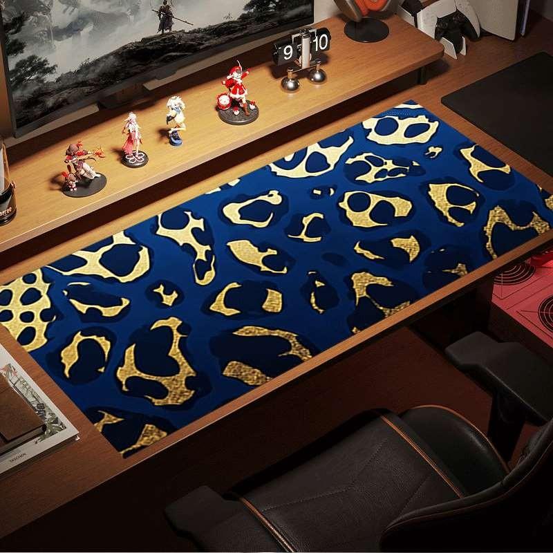 Blue Gold Leopard Print Mouse Pad, Durable Large Non-Slip Rubber Desk Mat, Gaming Office Accessory, Multi-Functional Keyboard Pad, Perfect Gift