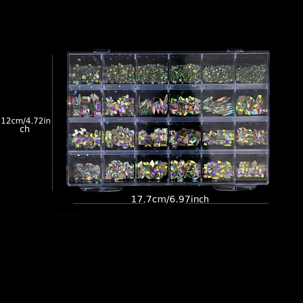 24 Grid Nail Art Box with Multi-Style Rhinestone Tray, Suitable for Salon Use, 24 Compartments for Rhinestone Storage, DIY Nail Design