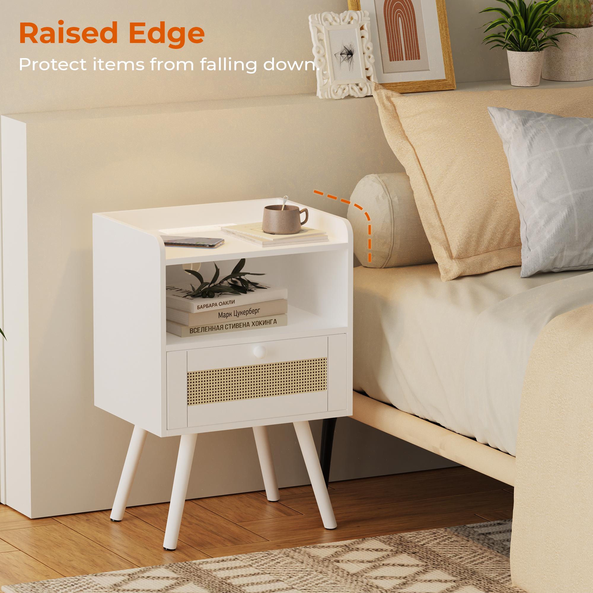 SUPERJARE Nightstands Set of 2, Night Stands with Charging Station & PE Rattan Decor Drawer, Bed Side Tables with Solid Wood Feet, End Table, for Bedroom, Living Room SUPERJARE Nightstands Set of 2, Night Stands with Charging Station & PE Rattan Decor Drawer, Bed Side Tables with Solid Wood Feet, End Table, for Bedroom, Living Room