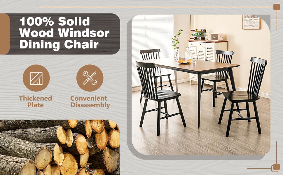 Modern Spindle-Back Wooden Dining Table Chairs Set of 2/4, Farmhouse Country Style Indoor Furniture for Kitchen, Dining Room