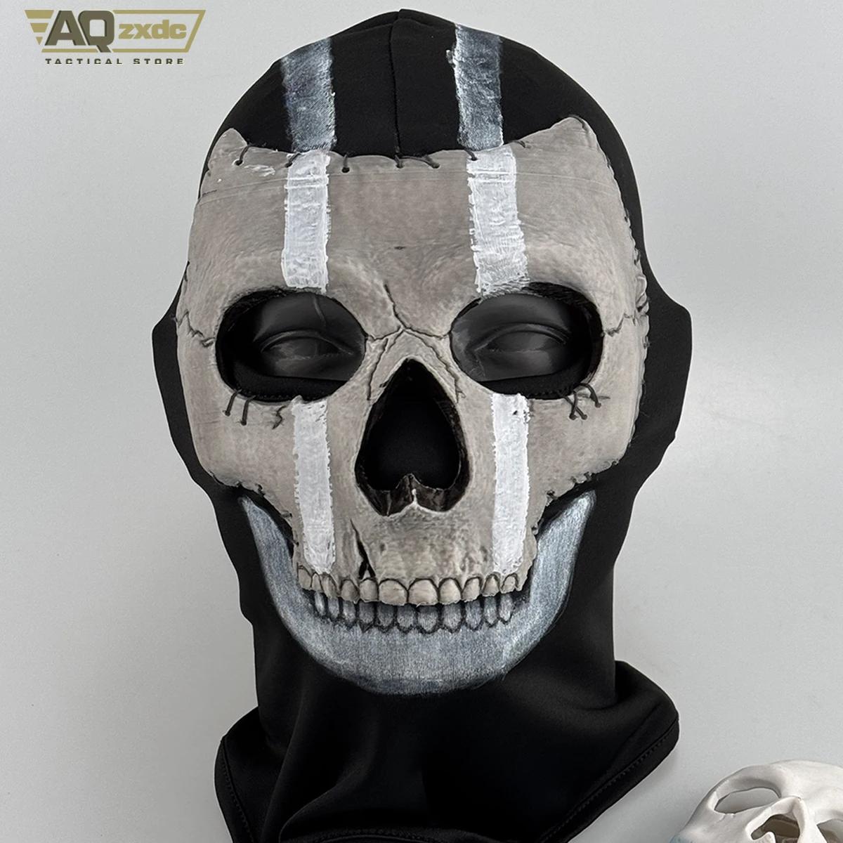 AQzxdc Call of Duty 16 Scary Mask, Classic Skeleton Ghost Chin Mask Ghost Scary Headgear for COD Warzone Cosplay Airsoft Mask Halloween patellaband