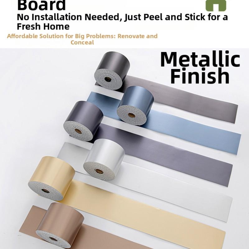 2 Rolls Self-Adhesive Baseboard Trim, Waterproof Moisture-Resistant No Drill Wall Corner Strip, Anti-Mold Floor Line Wallpaper for Kitchen Bathroom Living Room