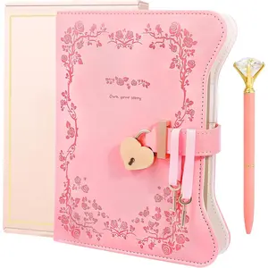 Diary with Lock and Key for Girls & Women, Heart-Shaped Locking Journal Gift Set with Diamond Pen, 360 Gilded Pages A5 Faux Leather Secret Writing Notebook for Teens Age 8-14(Garden Pink)