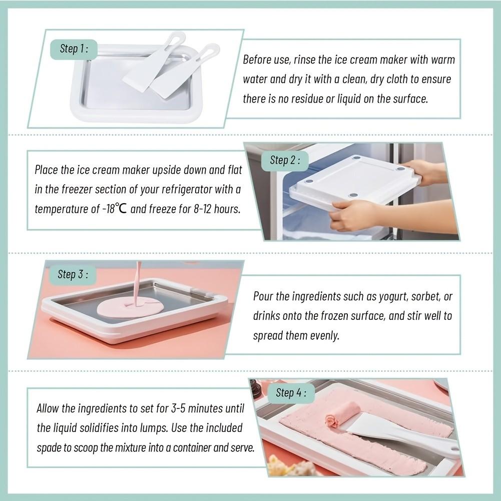 Mini Fried Ice Cream Machine, DIY Homemade Rolled Ice Cream Maker, 304 Stainless Steel Frozen Yogurt Pan, Portable Small Ice Cream Roller for Home Summer Use