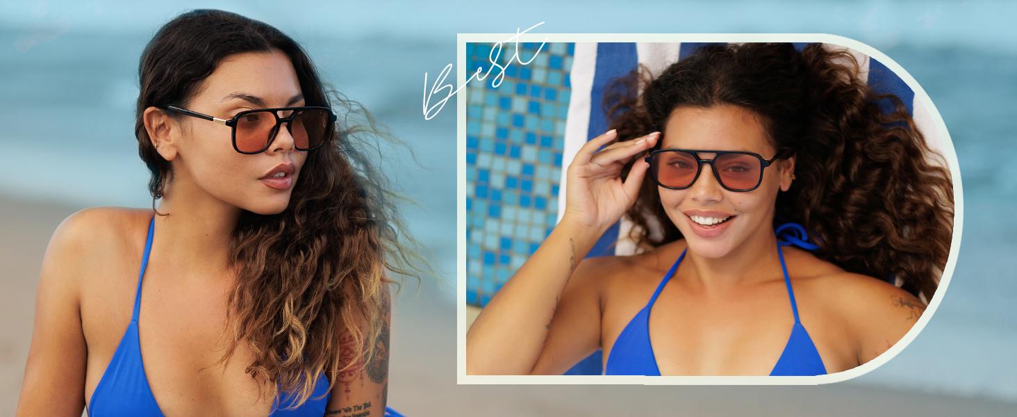SOJOS Retro Aviator Sunglasses for Women Men,Trendy Rectangle Womens Mens Shades Sun Glasses SJ2202