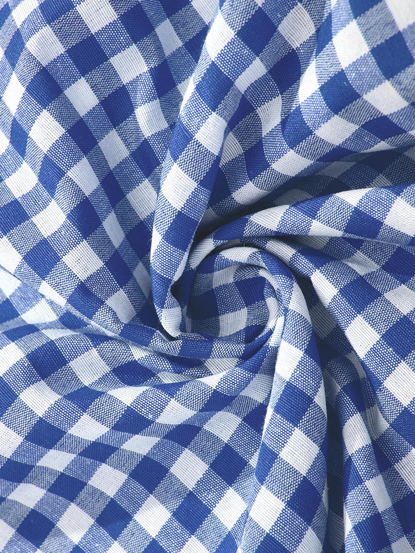 Men's Floral Embroidery Embroidered Short Sleeve Shirt, Regular Fit Casual Street Retro Gingham Plaid Graphic Button Front Top for Summer, Men's Clothes for Daily Wear, Menswear