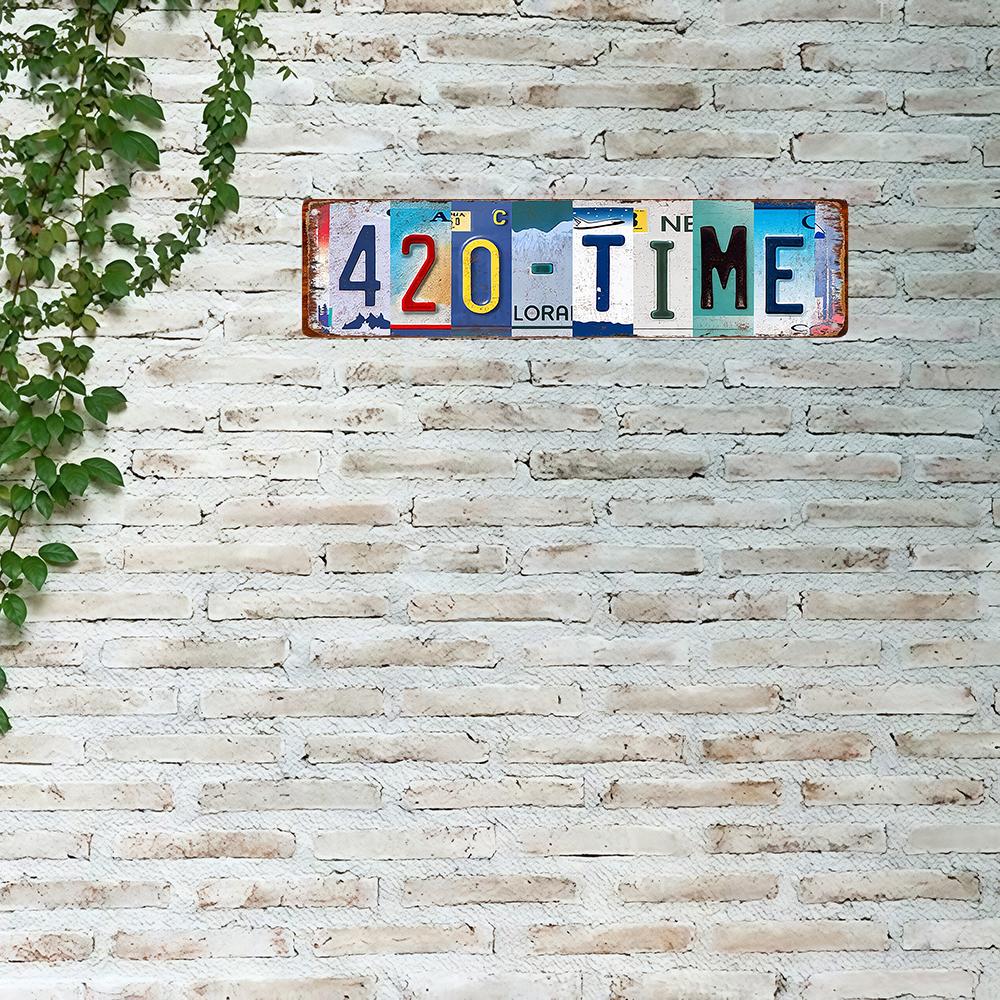 "420-Time" License Plate 420 Time Sign Aluminum Metal Sign, 4x16 Inch Vintage Street Wall Decor for garage, bedroom, man cave, Waterproof & Rust-Free, bedroom decor, room decorations, wall art, funkyroom decor, vintage metal art, gift, home decor wall art