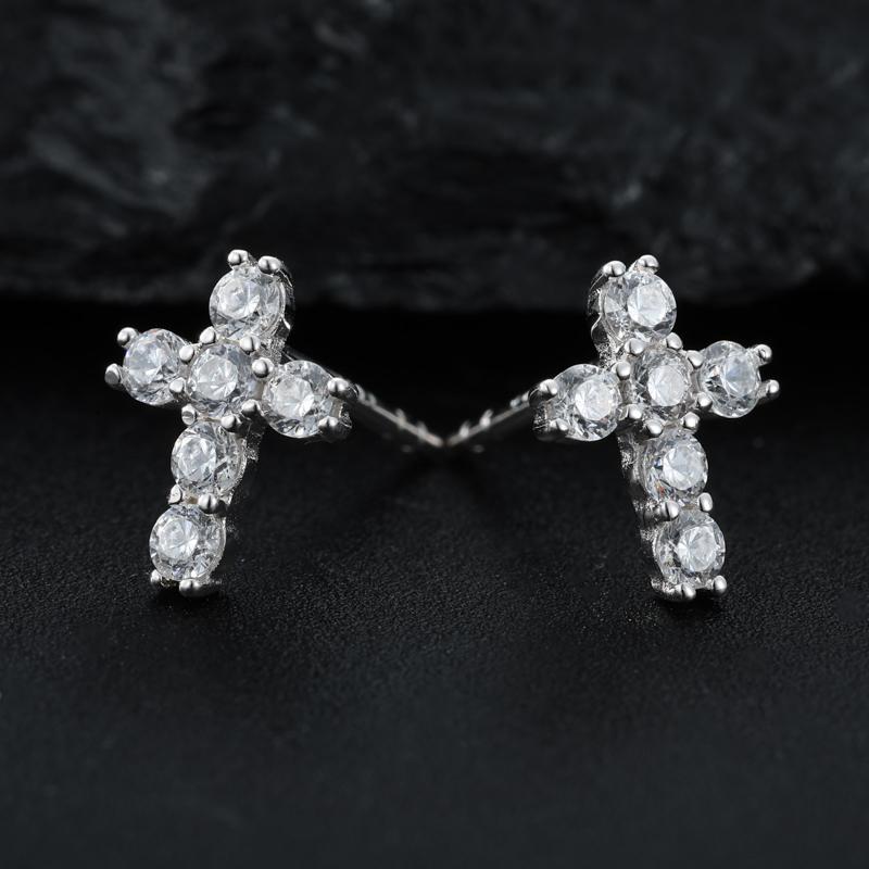 【E528】UCClYO Unisex Cross Earrings 925 Sterling Silver Synthetic Moissanite Cross Earrings Lightweight Accessories Fashion Jewelry Party Girl Accessories Birthday Gift Earrings