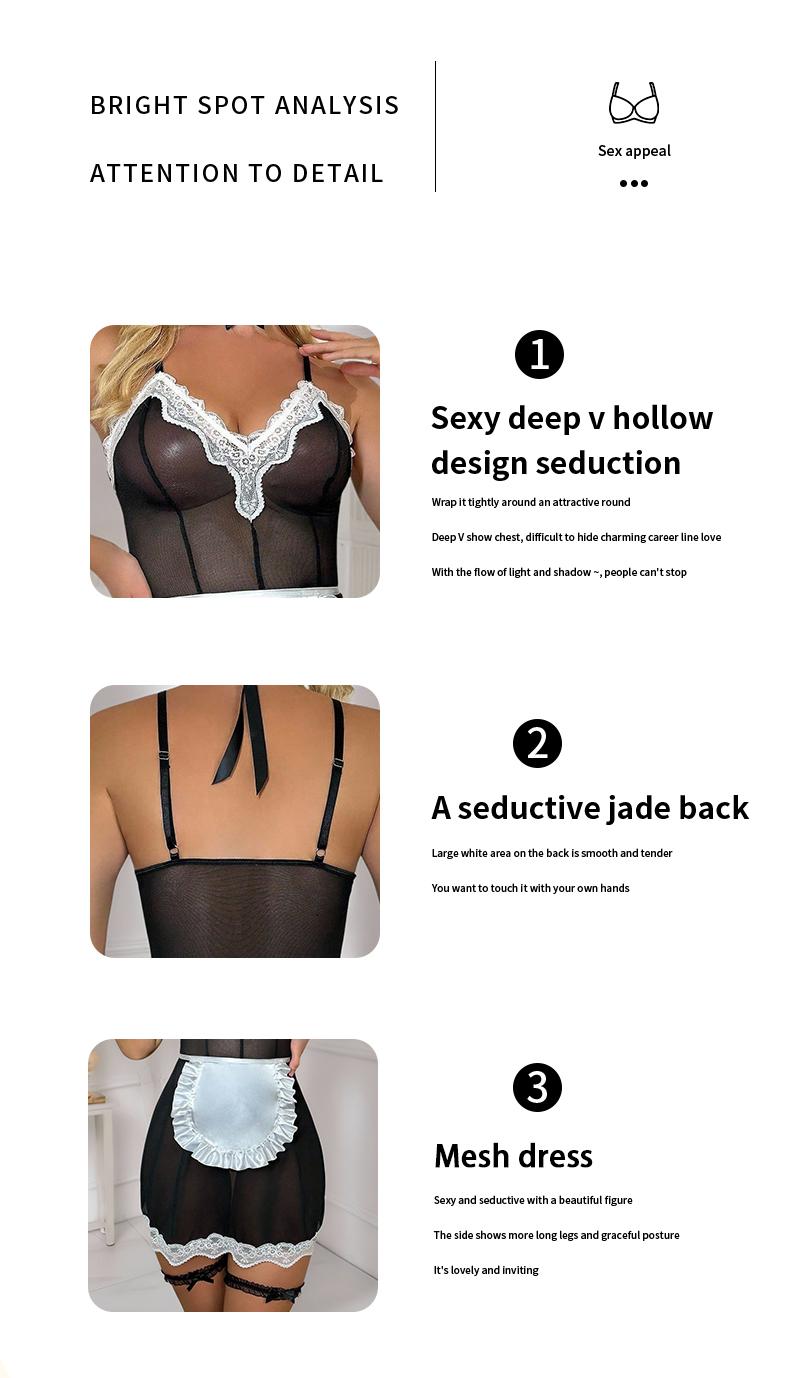 Women's Black 6-Piece Sexy Halloween Maid Lingerie Set - Curvy Altgirl Outfit, Seduction-Themed Underwear Gift for Seniors lingerie, lace sexy woman,  new stylewomen, lingerie set