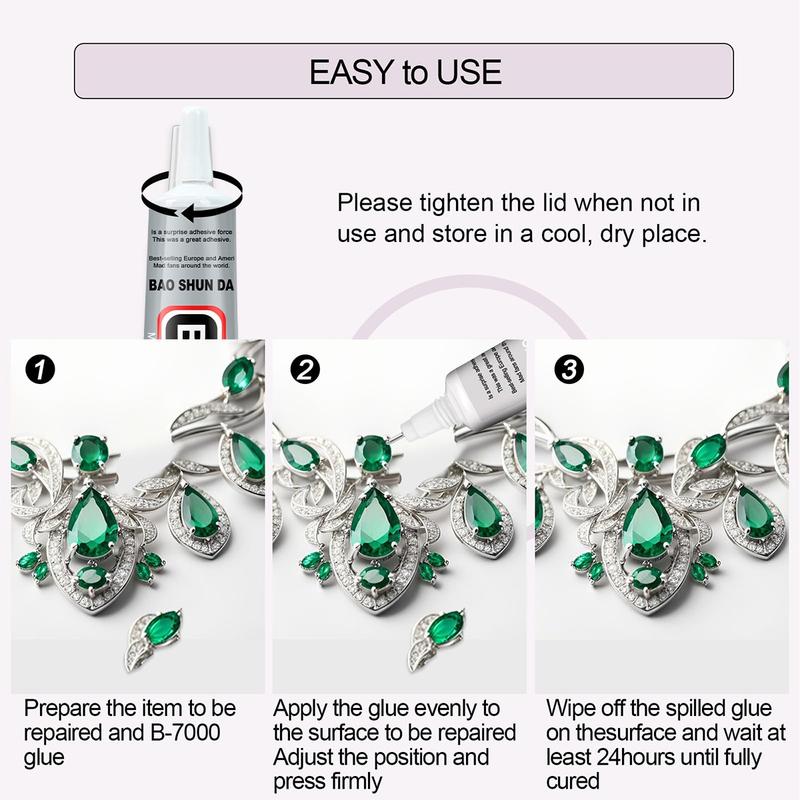 10pcs B-7000 Multi-Purpose Glue 15ML, Super Glue special glue for jewelry setting. Bonds crafts and is suitable for nail art bonding, fabric, jewelry making, wood, glass repair, etc.