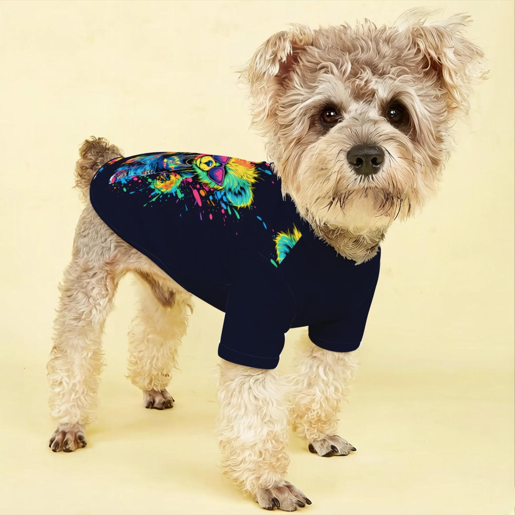 1pc All-Season Small Pet Clothes, Colorful Hand-Painted Bear Print, Soft Breathable Lightweight, Cute Pet Short Sleeve T-Shirt, Puppy Clothes